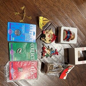 Hallmark collector pins, Santa, Snowman, Bear, Manger etc Holiday Ornaments